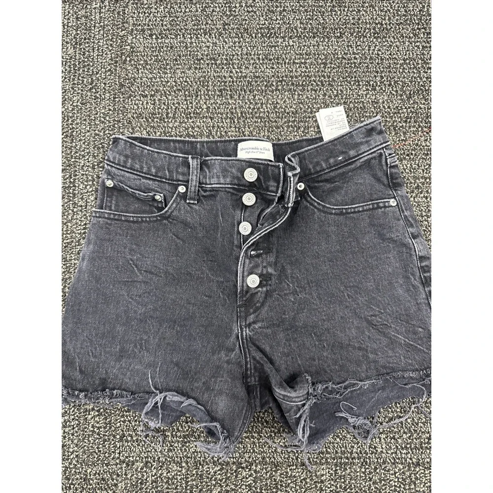 Abercrombie & Fitch Shorts 28‎ Black Mom Short High Rise Distressed Cut Offs